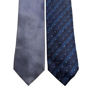 Equestrian Firenze Mens Silk Tie Lot 2 Blue Purple Geometric Chevron Made Italy
